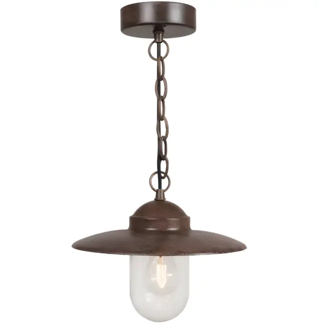 Wisząca lampa Luxembourg z rdzawym wykończeniem i szklanym kloszem