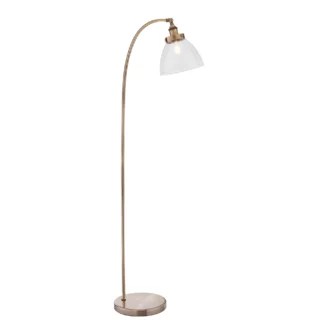 Złota lampa podłogowa Hansen z regulowanym szklanym kloszem