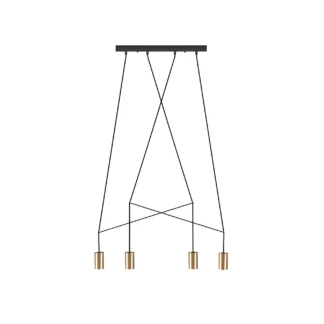 Podłużna wisząca lampa Imbria z czterema złotymi tubami