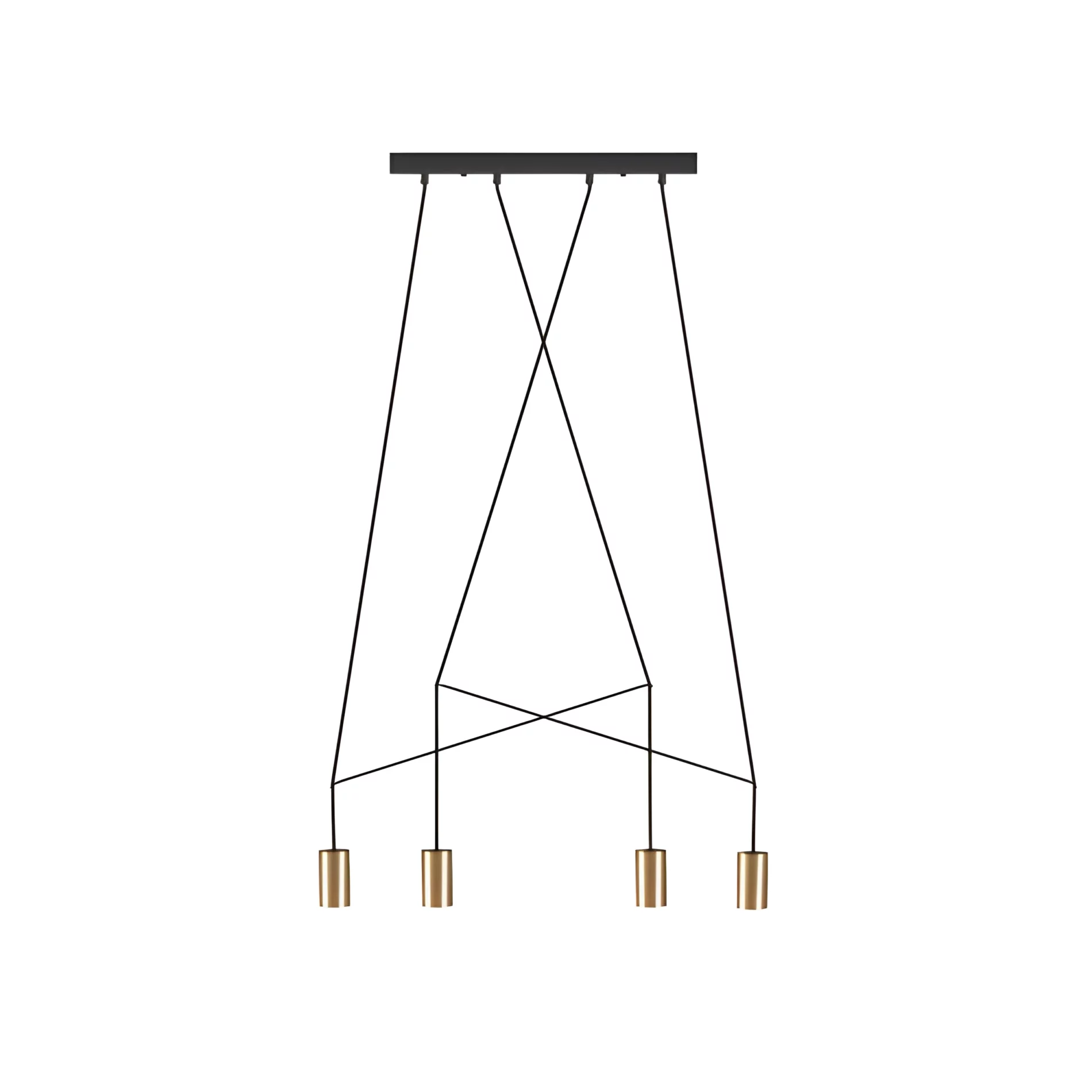 Podłużna wisząca lampa Imbria z czterema złotymi tubami