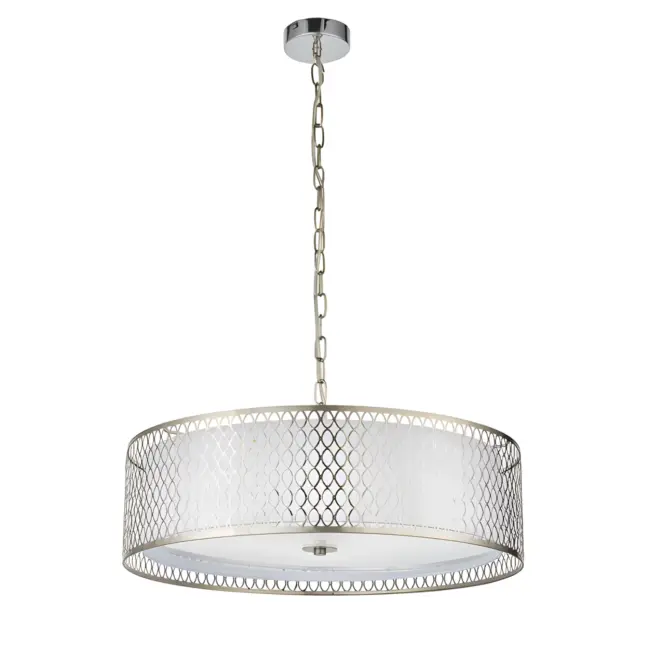 Srebrna, okrągła lampa wisząca Cordero w eleganckim stylu