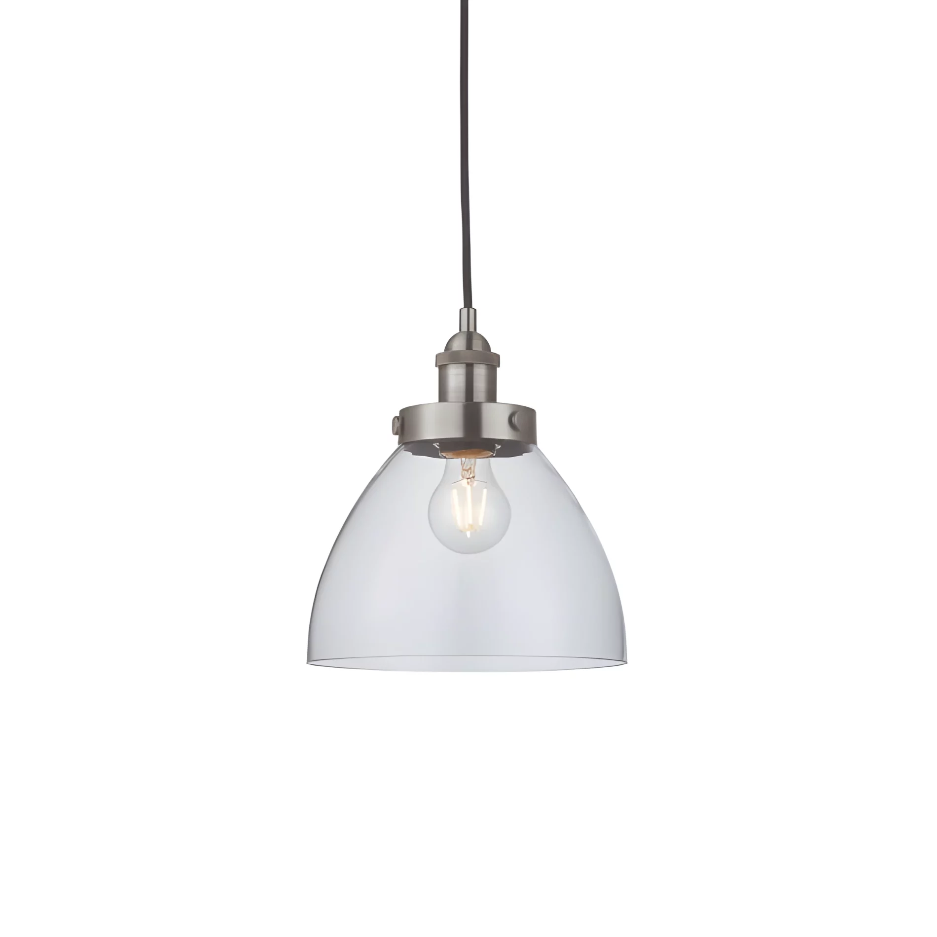 Srebrna wisząca lampa Hansen z kloszem ze szkła