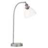 Srebrna lampa stołowa Hansen z retro szklanym kloszem