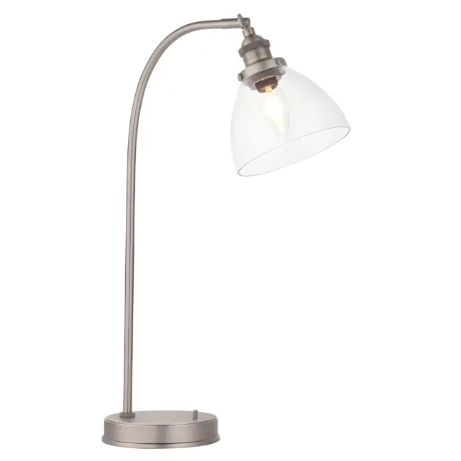 Srebrna lampa stołowa Hansen z retro szklanym kloszem