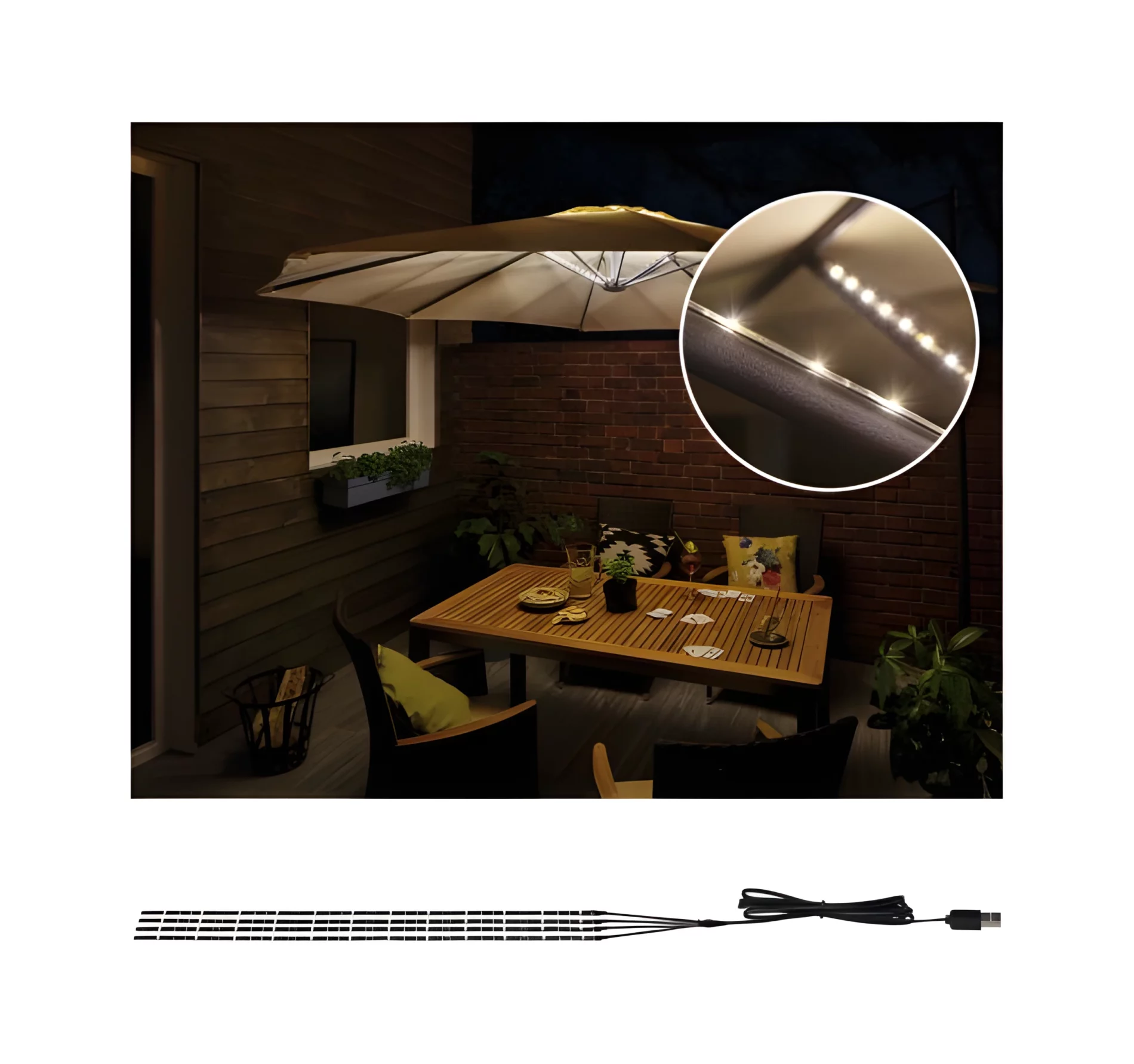 Zestaw 4 lamp LED do parasola ogrodowego, 4 sztuki po 40 cm każda