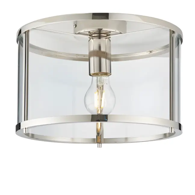 Srebrna lampa sufitowa Hoptona z szklanym kloszem