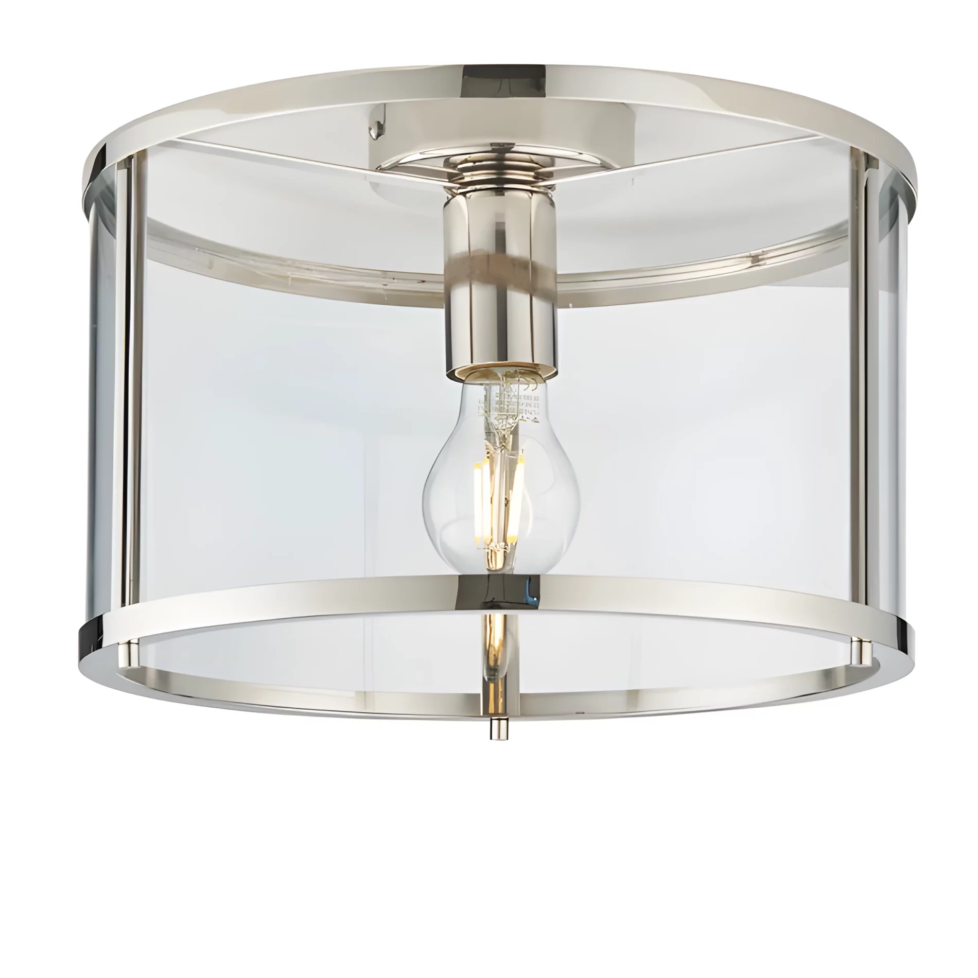 Srebrna lampa sufitowa Hoptona z szklanym kloszem