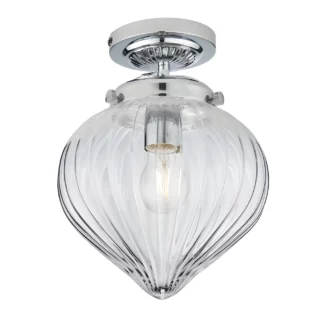Srebrna lampa sufitowa Cheston z szklanym kloszem i klasą szczelności IP44