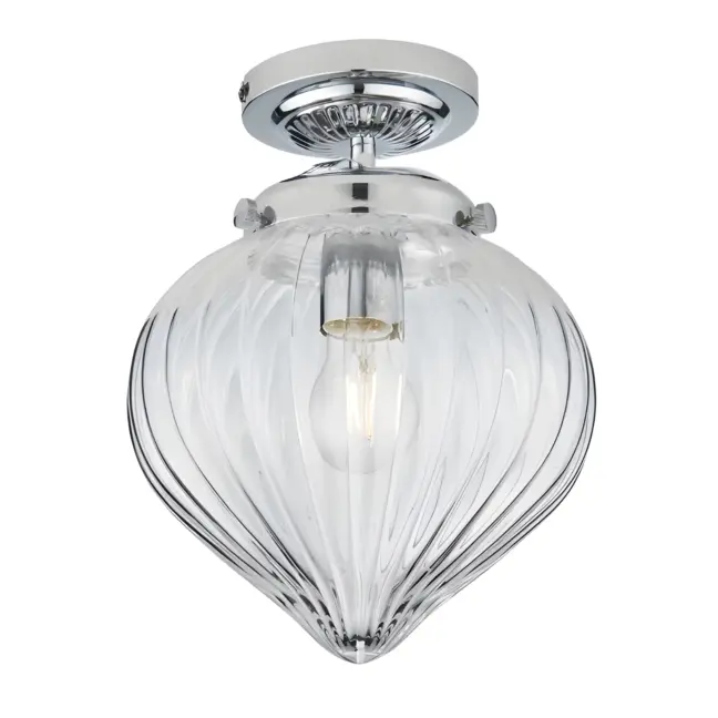 Srebrna lampa sufitowa Cheston z szklanym kloszem i klasą szczelności IP44
