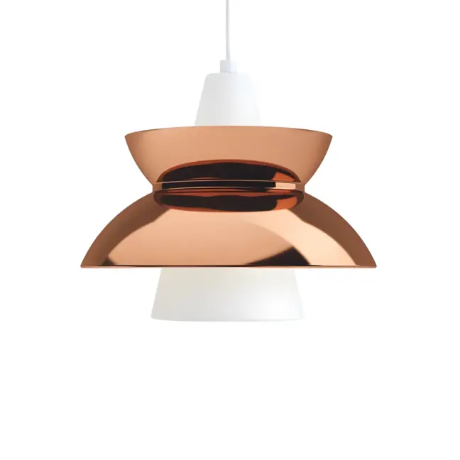 Wisząca lampa Doo-Wop od Louis Poulsen w miedzianym wykończeniu z możliwością wymiany żarówki