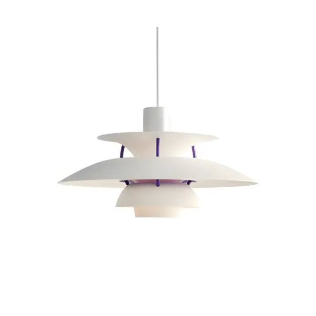 Wisząca lampa PH 5 Mini od Louis Poulsen w odcieniach bieli i fioletu