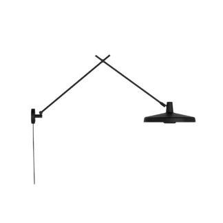 Czarny kinkiet Arigato 45 z regulowanym ramieniem i szerokim kloszem