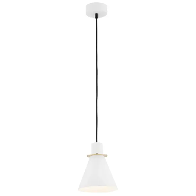 Biała wisząca lampa Beverly z eleganckimi złotymi akcentami