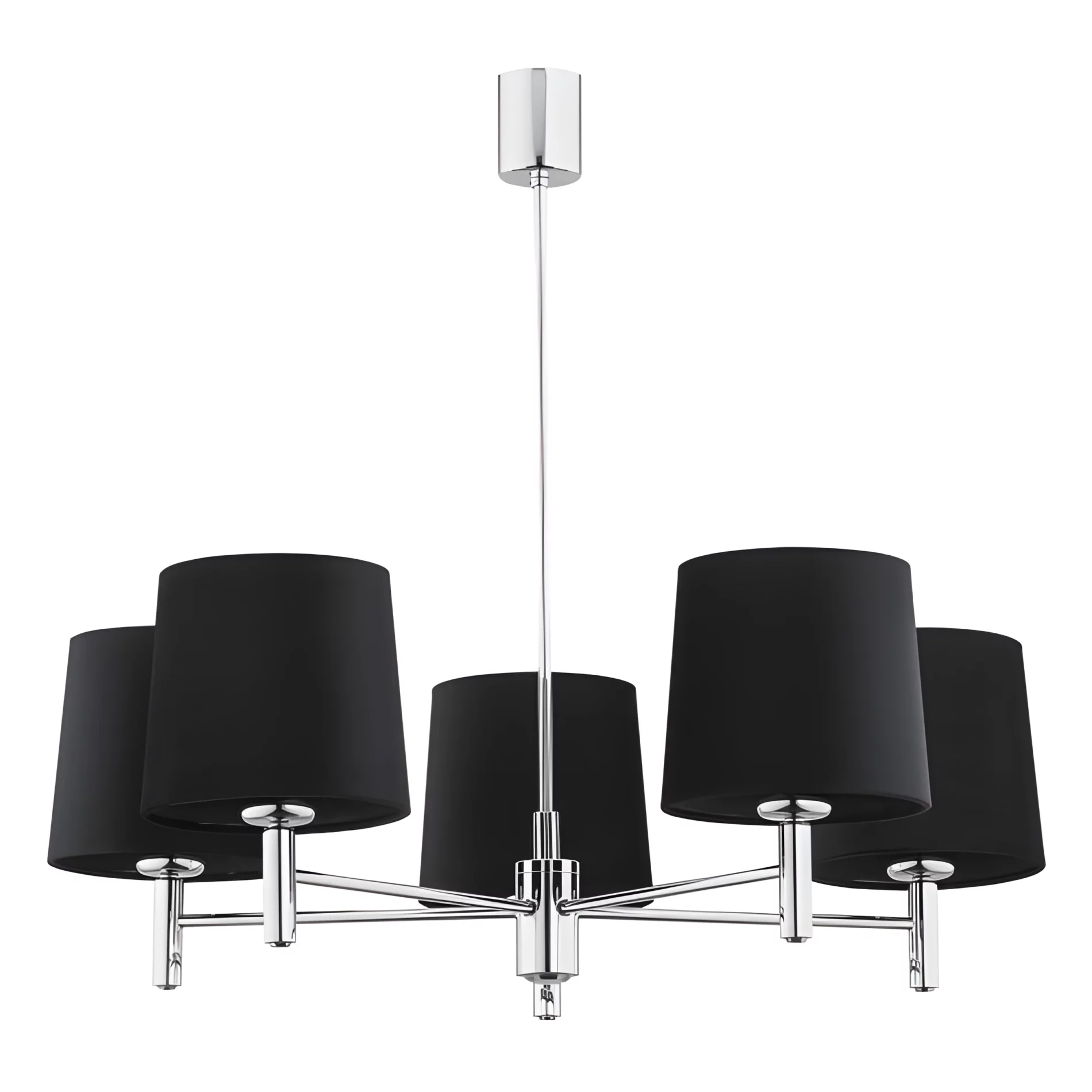 Srebrny żyrandol Bolzano z pięcioma czarnymi abażurami