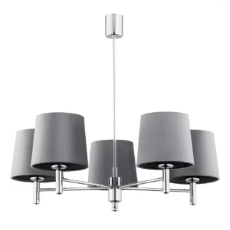 Srebrny żyrandol Bolzano z szarymi, welurowymi abażurami