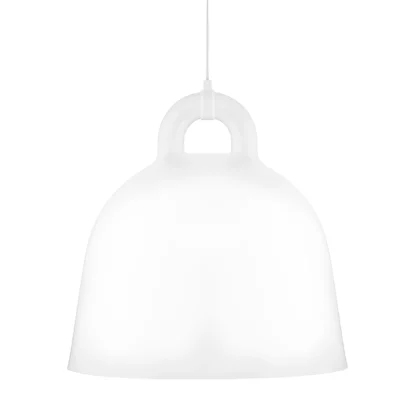 Duża, biała lampa wisząca Bell L z obszernym kloszem