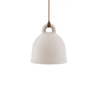 Kremowa lampa wisząca Bell S z brązowym przewodem