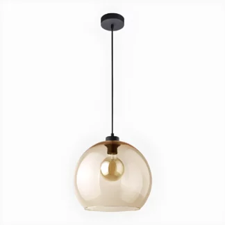 Wisząca lampa Cubus z bursztynowym szklanym kloszem