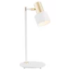 Biała lampa stołowa Doria z eleganckimi złotymi akcentami