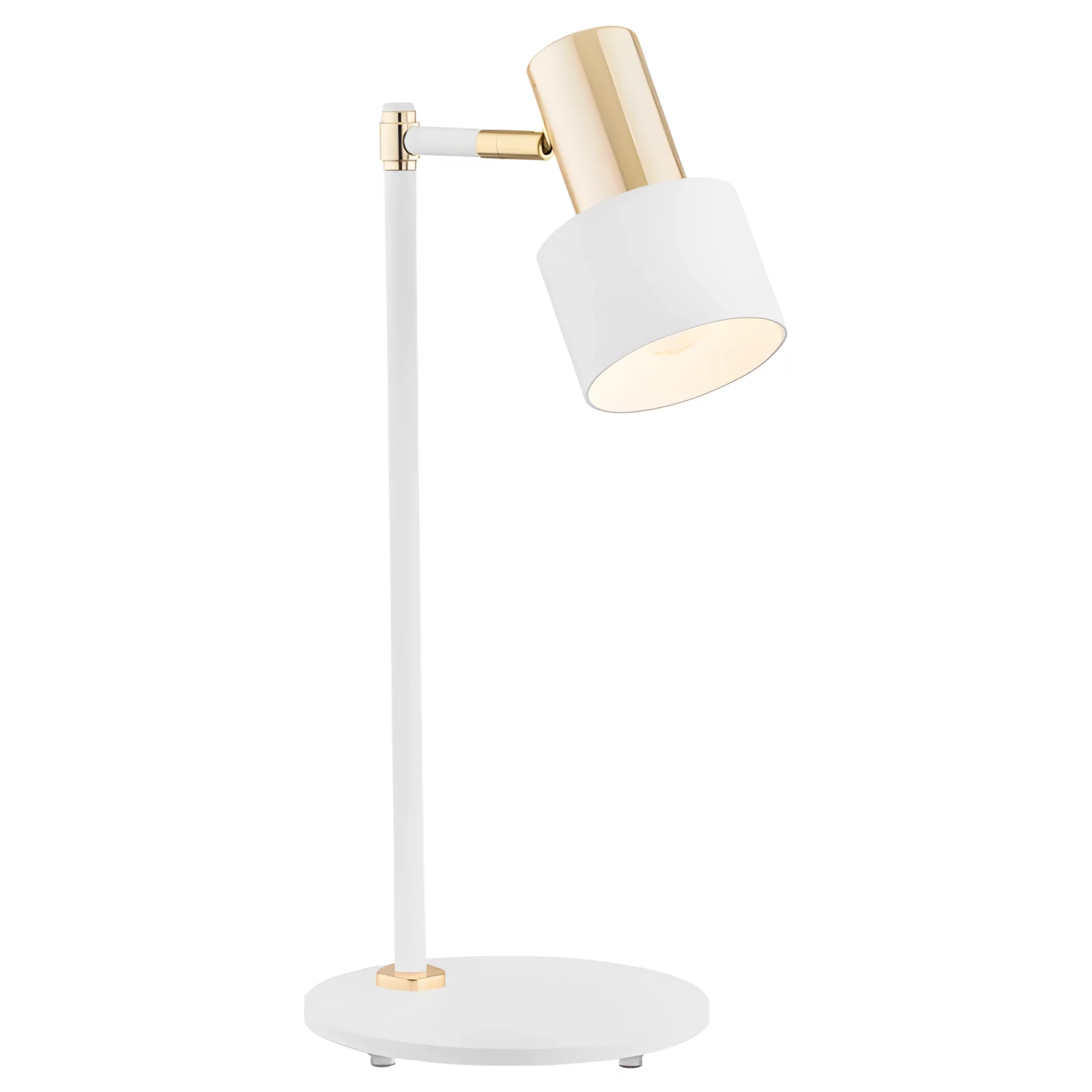 Biała lampa stołowa Doria z eleganckimi złotymi akcentami