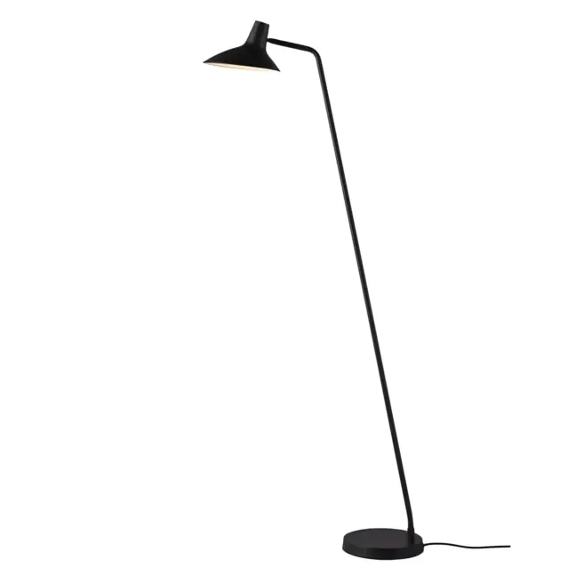 Czarna lampa podłogowa Darci od DFTP z regulowanym kloszem