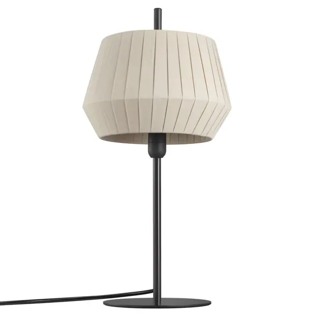 Beżowa lampa stołowa Dicte od Nordlux z tkaninowym abażurem