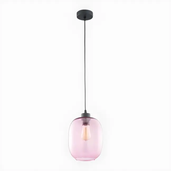 Różowa wisząca lampa Elio z szklanym kloszem