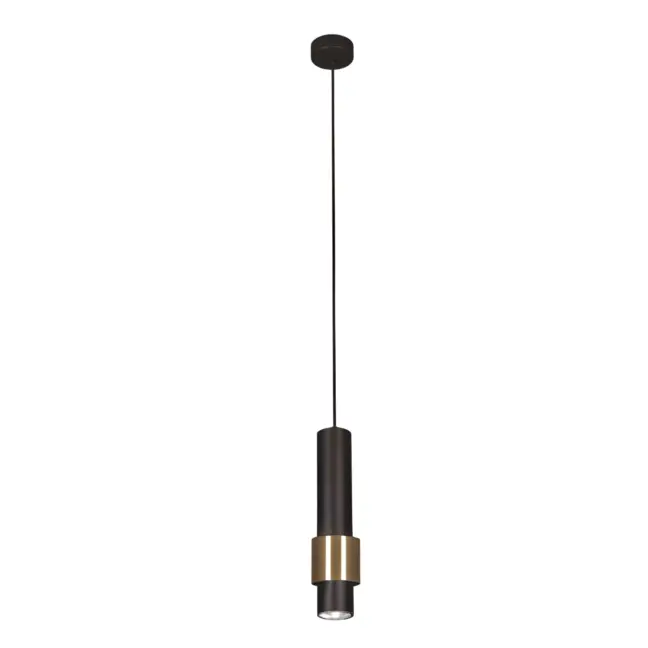 Czarna metalowa lampa wisząca Pern z złotym pierścieniem
