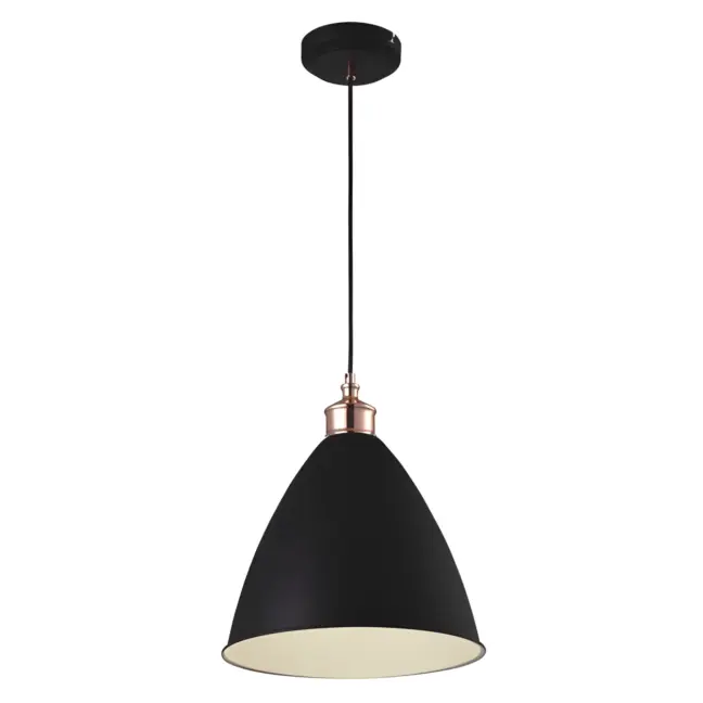 OUTLET Stylowa czarna lampa wisząca Wasto z białym wnętrzem i miedzianymi detalami