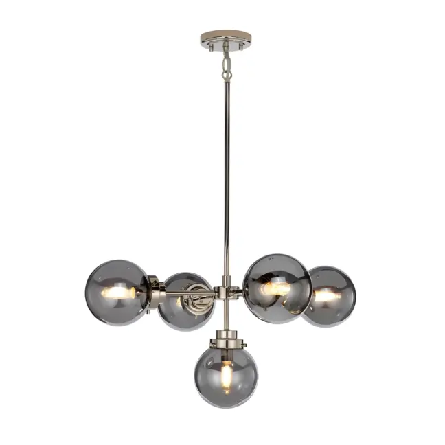 Elegancka srebrna lampa wisząca z dymionymi kloszami