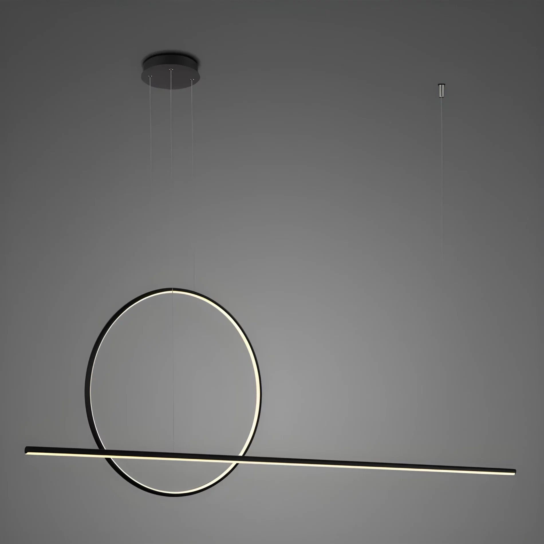 Czarna wisząca lampa Linea No.2 o średnicy 60 cm i barwie światła 3000K