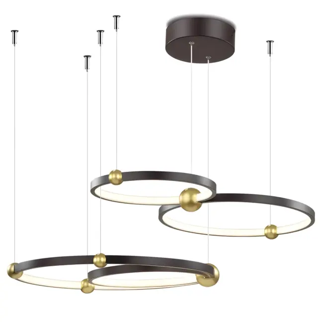 Duża wisząca lampa Aurora z ledowymi ringami w czarno-złotej kolorystyce