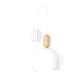Biały kinkiet Loft Ovoi z drewnianym akcentem