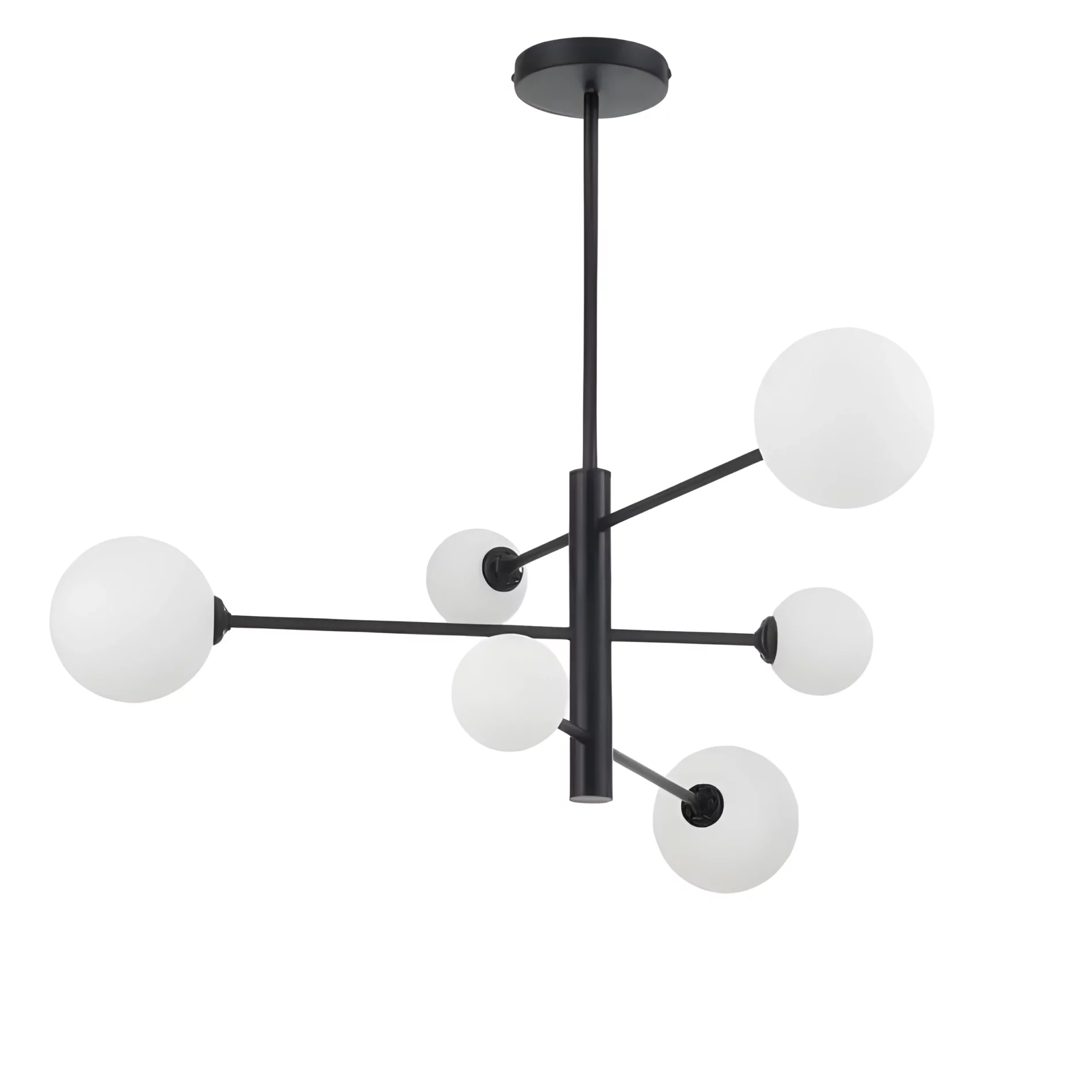 Czarna lampa Dorado 6 z mlecznymi kloszami do salonu