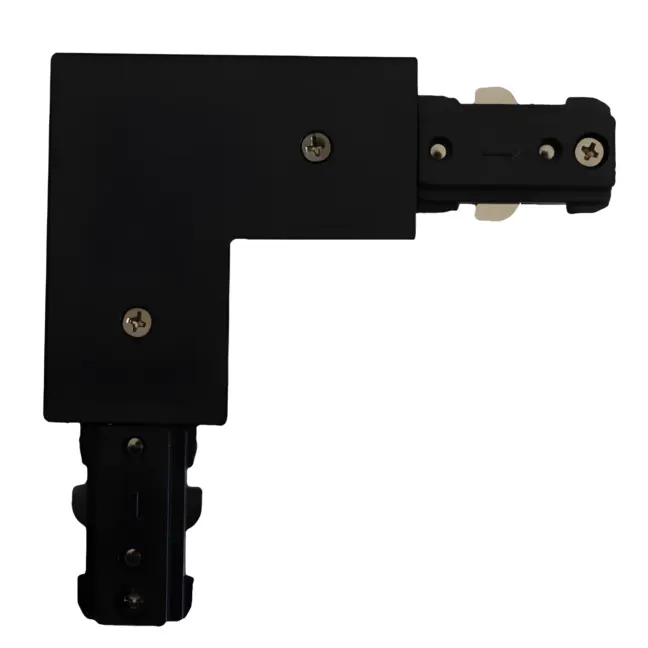 Czarny łącznik w kształcie litery "L" do systemu szynowego Light Prestige, 1F