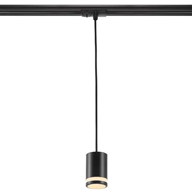 Czarna wisząca lampa Rondie od Nordlux, kompatybilna z systemem szynowym