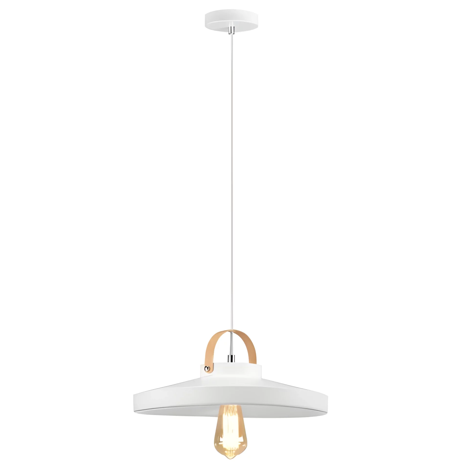 Biała wisząca lampa Next z szerokim kloszem