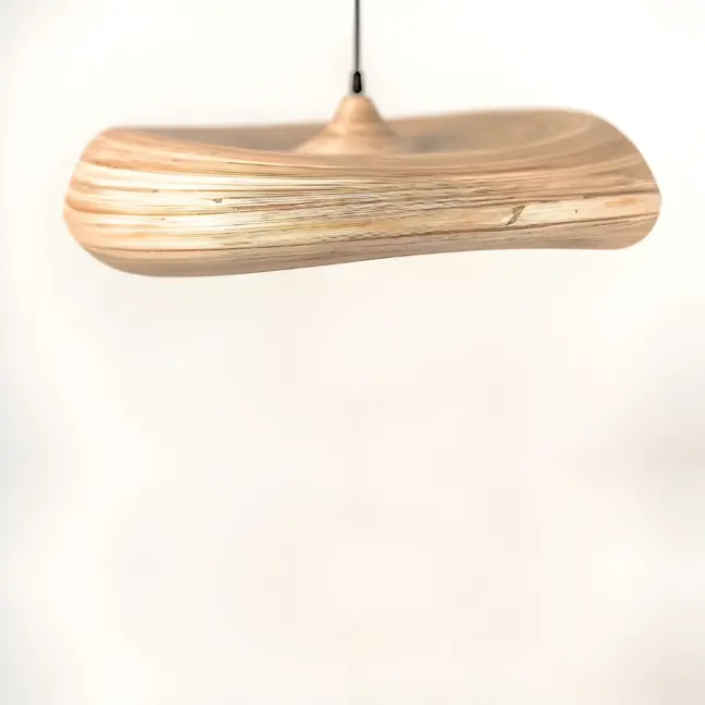 Wisząca lampa Stella M z płaskim bambusowym kloszem