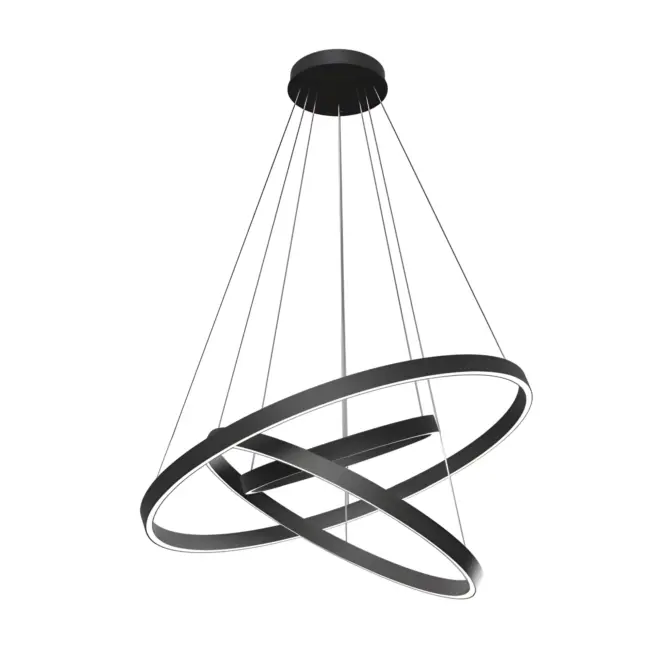 Wisząca lampa LED Rim w kolorze czarnym z okrągłymi pierścieniami, średnica 80 cm