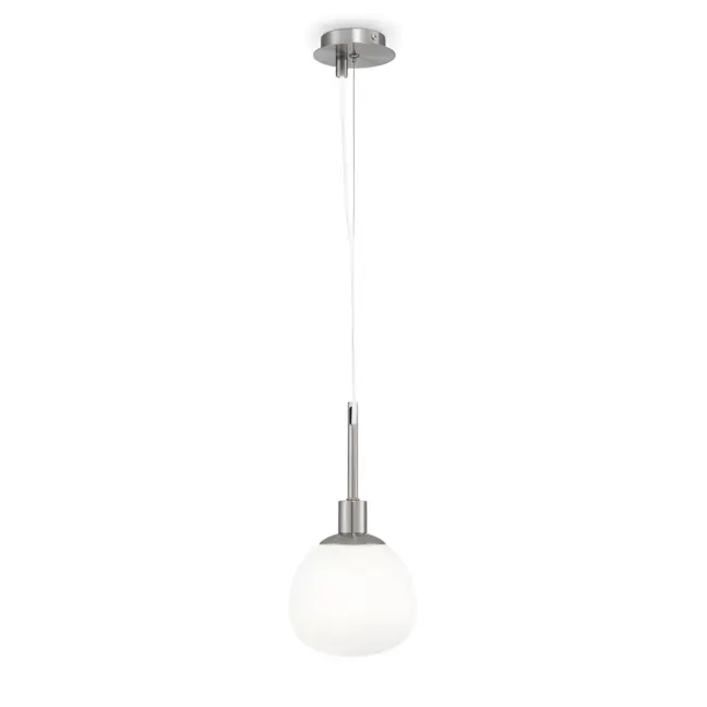 Srebrna wisząca lampa Erich z mlecznym kloszem