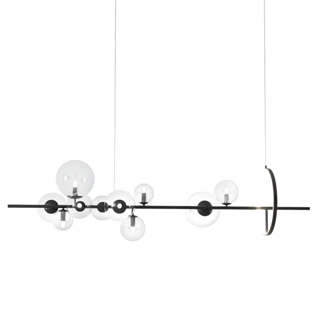 Czarna wisząca lampa Orion z szklanymi kulami o długości 90 cm