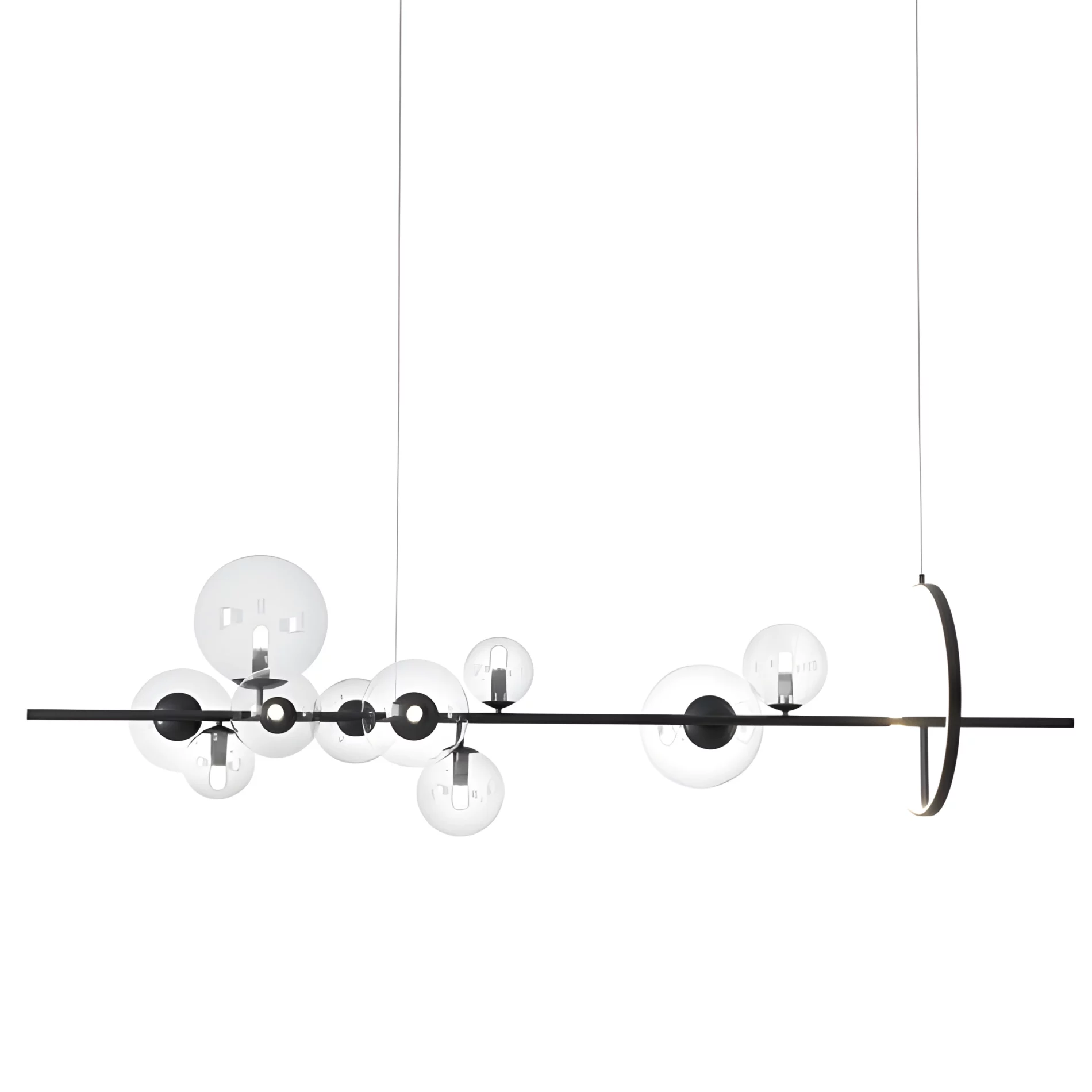 Czarna wisząca lampa Orion z szklanymi kulami o długości 90 cm