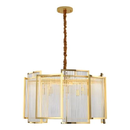 Złota wisząca lampa Imperio z kryształowym kloszem