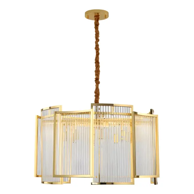 Złota wisząca lampa Imperio z kryształowym kloszem