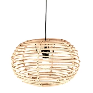 Rattanowa, wisząca lampa Moon z delikatnym ażurowym kloszem