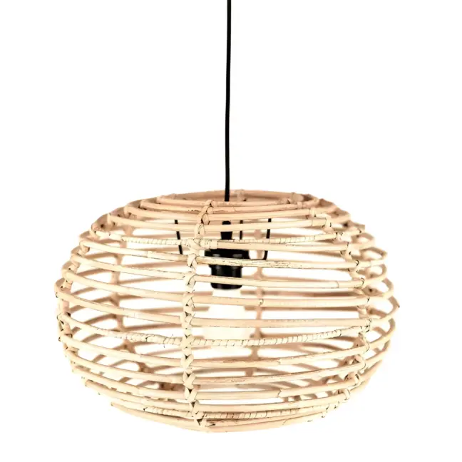 Rattanowa, wisząca lampa Moon z delikatnym ażurowym kloszem