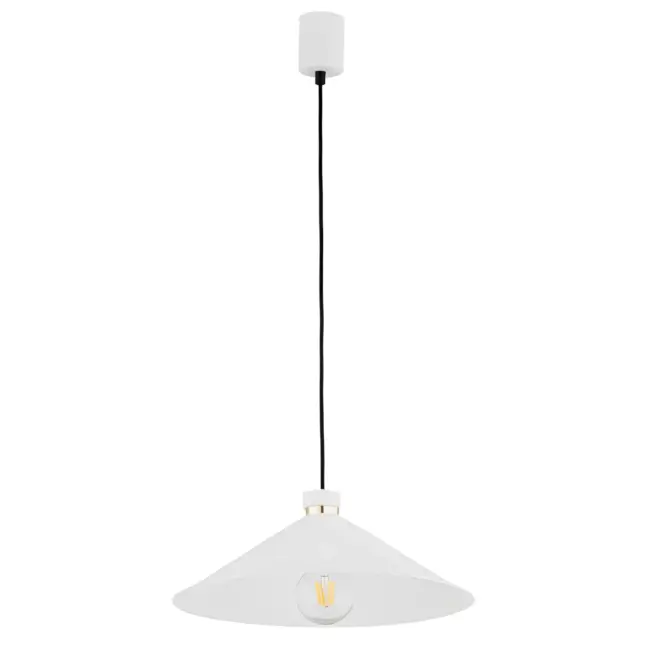 Biała wisząca lampa Neshville z szerokim, stożkowym kloszem