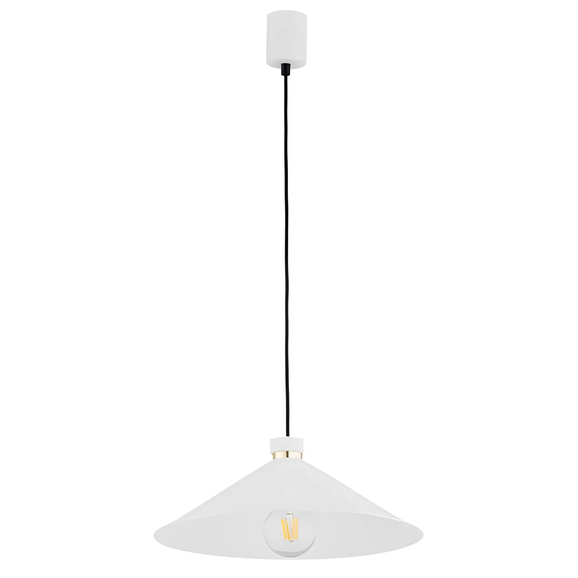 Biała wisząca lampa Neshville z szerokim, stożkowym kloszem