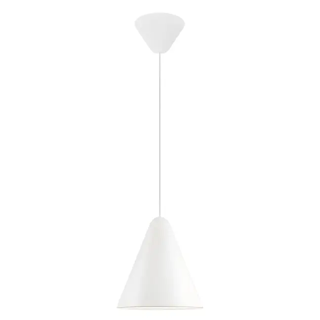 Wisząca lampa Nono 23,5 w białym kolorze od DFTP z stożkowym kloszem i dyfuzorem