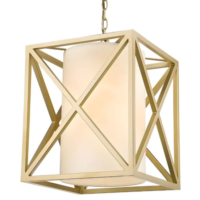 Wisząca lampa w złotym kolorze New York z białym abażurem